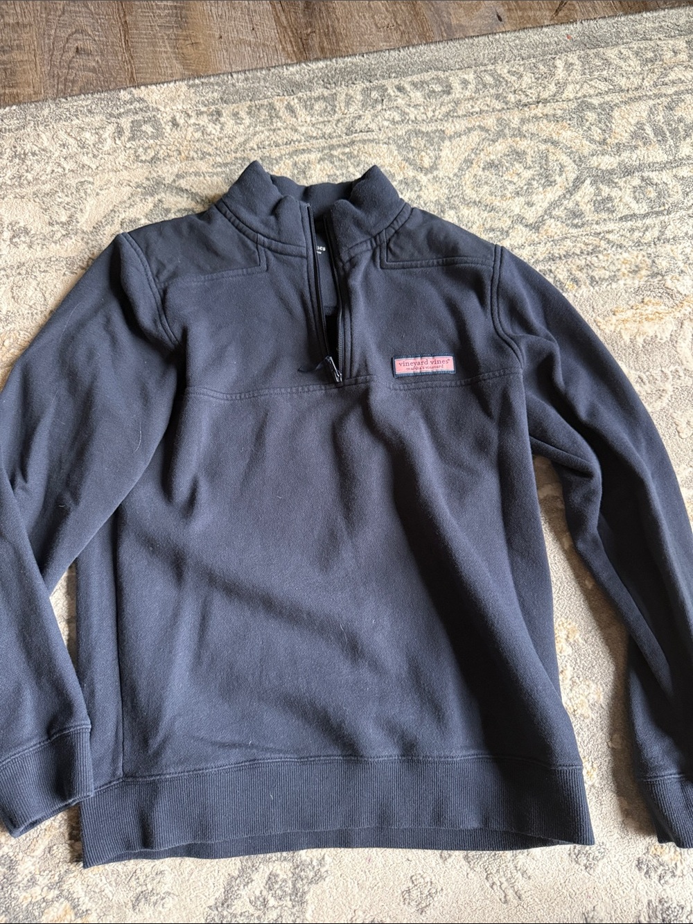 Vineyard Vines Navy Quarter-Zip Pullover with Pink Logo Patch